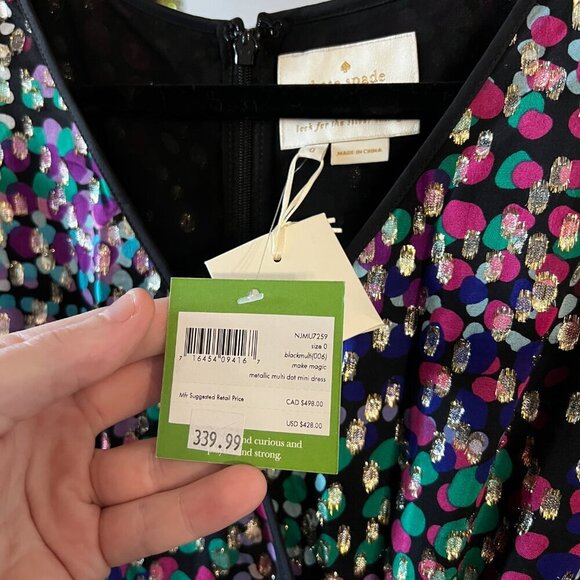 1084 NWT Kate Spade Metallic Multi Dot Mini Dress Size 0 - Picture 7 of 9